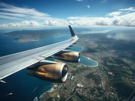 AI generated passenger plane flight airplane wing Generative AI photo