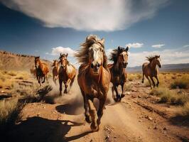 ai generado caballos correr en el salvaje generativo ai foto