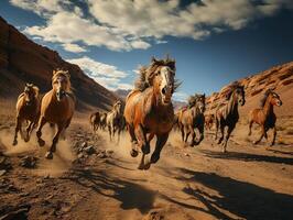 AI generated horses run in the wild Generative AI photo