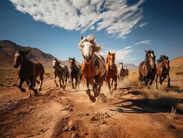 ai generado caballos correr en el salvaje generativo ai foto