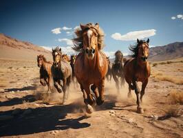 ai generado caballos correr en el salvaje generativo ai foto