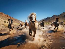AI generated horses run in the wild Generative AI photo