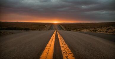 ai generado vacío la carretera a puesta de sol generativo ai foto