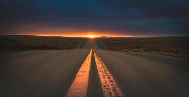 ai generado vacío la carretera a puesta de sol generativo ai foto