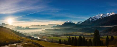 AI generated mountain landscape with fog Generative AI photo