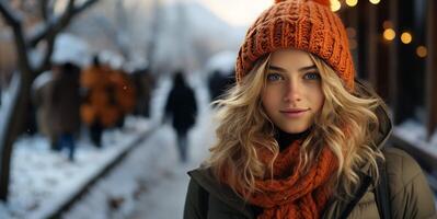 AI generated beautiful girls on a winter background Generative AI photo