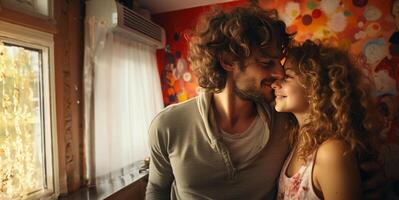 AI generated young couple in love hugging Generative AI photo