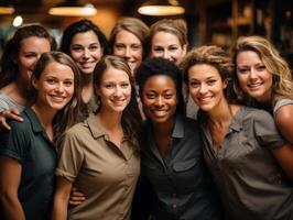 ai generado retrato de un adulto contento mujer con gris pelo generativo ai foto