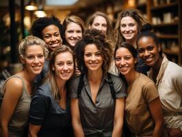 ai generado retrato de un adulto contento mujer con gris pelo generativo ai foto