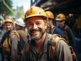 AI generated construction helmet smiling Generative AI photo