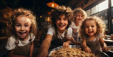 AI generated happy children baking cookies Generative AI photo