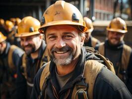 ai generado construcción casco sonriente generativo ai foto