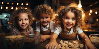 AI generated happy children baking cookies Generative AI photo