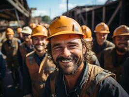 ai generado construcción casco sonriente generativo ai foto