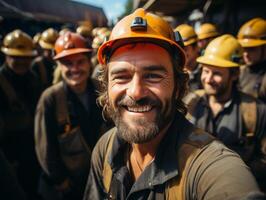 ai generado construcción casco sonriente generativo ai foto