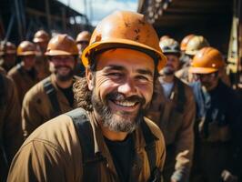 ai generado construcción casco sonriente generativo ai foto