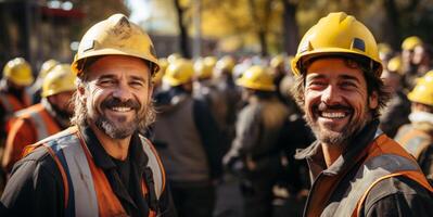 ai generado construcción casco sonriente generativo ai foto