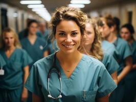 AI generated portrait of a nurse in a hospital Generative AI photo