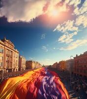 ai generado lgbt desfile con vistoso banderas generativo ai foto