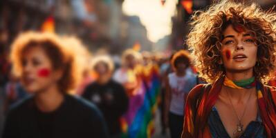 ai generado lgbt desfile con vistoso banderas generativo ai foto