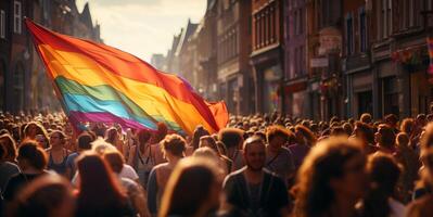 ai generado lgbt desfile con vistoso banderas generativo ai foto