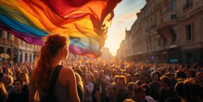 AI generated LGBT parade with colorful flags Generative AI photo