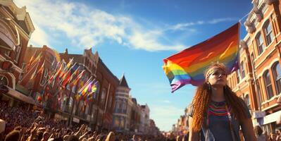 AI generated LGBT parade with colorful flags Generative AI photo