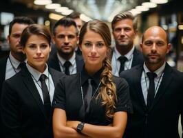 AI generated team of businessmen in the office in formal suits Generative AI photo