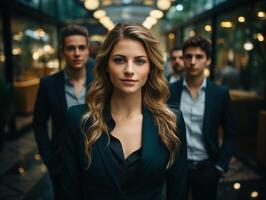 AI generated team of businessmen in the office in formal suits Generative AI photo