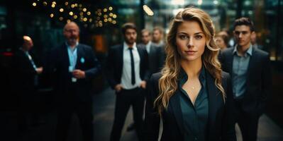 AI generated team of businessmen in the office in formal suits Generative AI photo