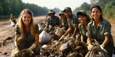 ai generado voluntarios limpia arriba basura contaminación generativo ai foto