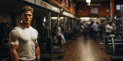 ai generado hombre en el gimnasio aptitud generativo ai foto