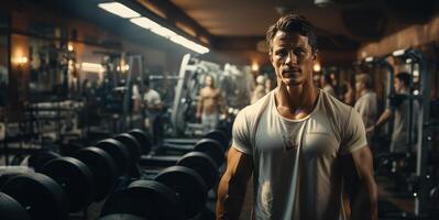 AI generated man in the gym fitness Generative AI photo