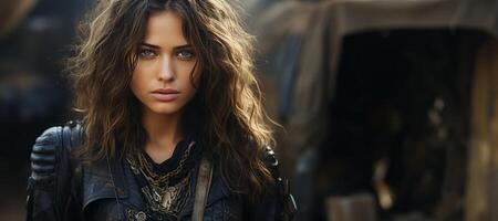 AI generated girl in a leather jacket Generative AI photo