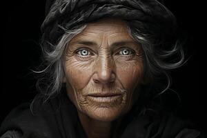 AI generated hard portrait of an old woman Generative AI photo