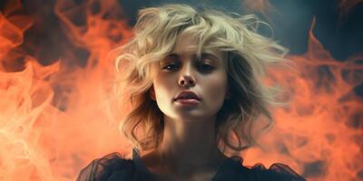 AI generated portrait of a girl in smoke Generative AI photo