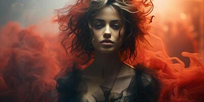 AI generated portrait of a girl in smoke Generative AI photo
