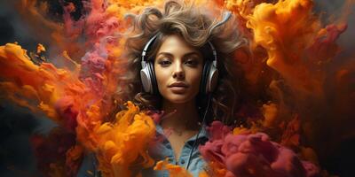 AI generated headphones in a colorful explosion of colors Generative AI photo