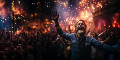 AI generated man having fun at a concert Generative AI photo