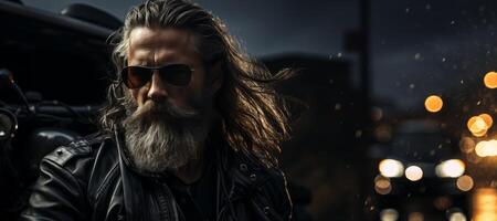 AI generated man with a beard in a leather jacket Generative AI photo