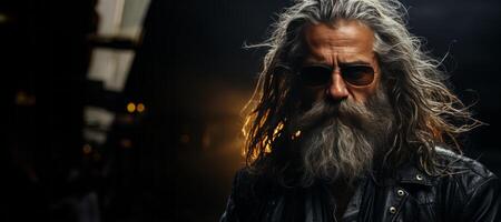 AI generated man with a beard in a leather jacket Generative AI photo