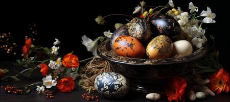 ai generado pintado Pascua de Resurrección huevos generativo ai foto