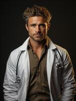 AI generated male doctor in a coat with a stethoscope Generative AI photo