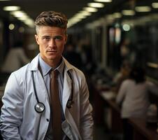 AI generated male doctor in a coat with a stethoscope Generative AI photo