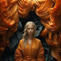 AI generated portrait of a girl in fabrics Generative AI photo