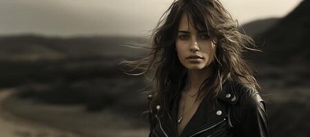 AI generated girl in a leather jacket Generative AI photo