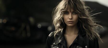AI generated girl in a leather jacket Generative AI photo