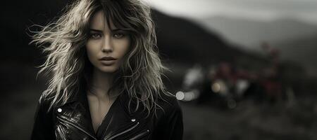 AI generated girl in a leather jacket Generative AI photo