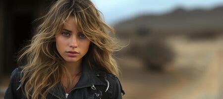 AI generated girl in a leather jacket Generative AI photo