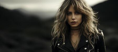 AI generated girl in a leather jacket Generative AI photo